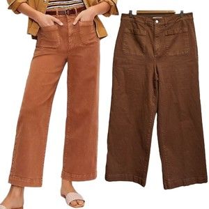 LOFT  The Curvy Wide Leg High Rise Denim Jeans Brown Size 12/31